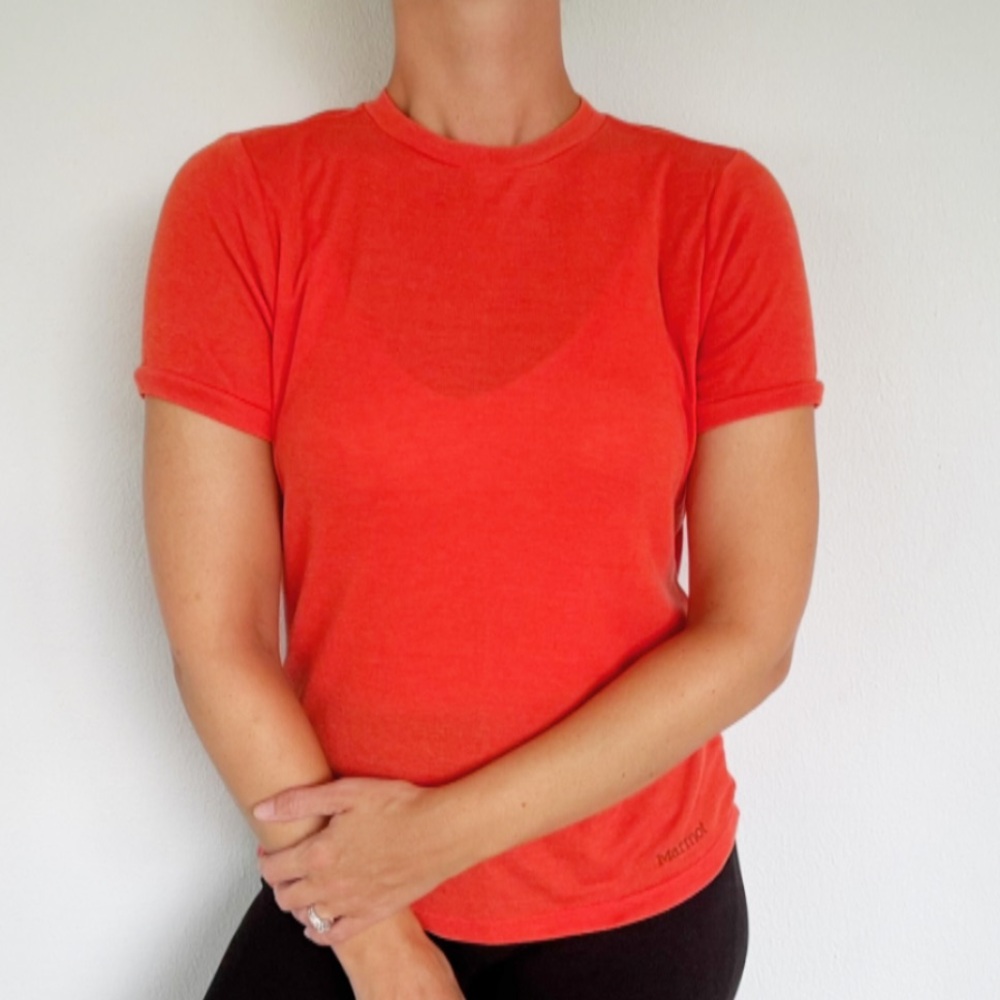 Marmot orange short sleeve crewneck stretch casual tee size small